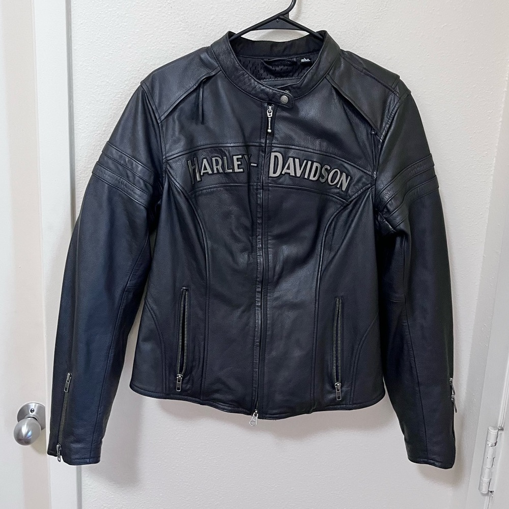 •HARLEY DAVIDSON• Womens Miss Enthusiast Leather Jacket No Hood Black Size Large